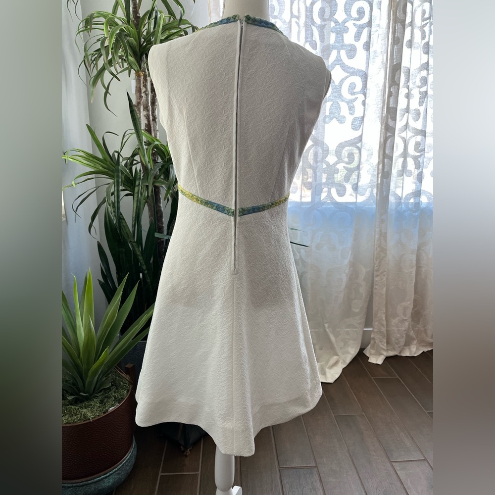 S/M Vintage 60s mod midi dress with green blue detail handmade Gogo dress - Picture 9 of 9